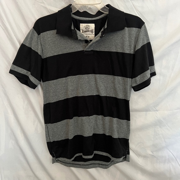 Men’s size medium black and gray striped polo - Picture 1 of 3